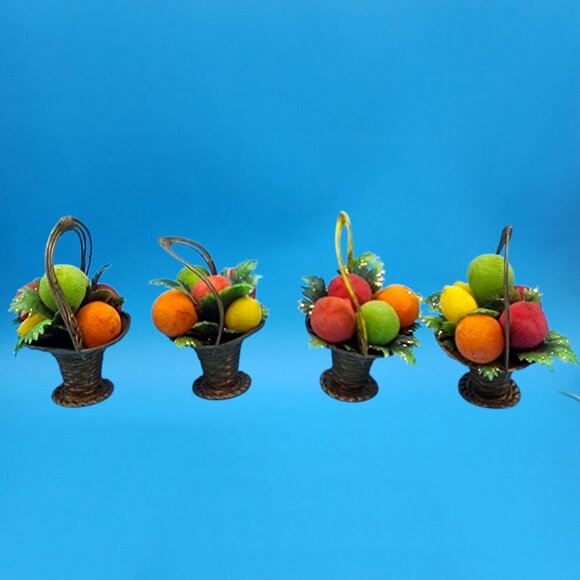 MCM Miniature Flocked Fruit Basket Ornaments Doubl Glo Hong Kong 70s Kitsch VTG - Picture 6 of 9